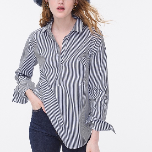 New J.CREW Size M Collared Popover Tunic Shirt in Stripe $89 Navy White AJ797 - Picture 4 of 7